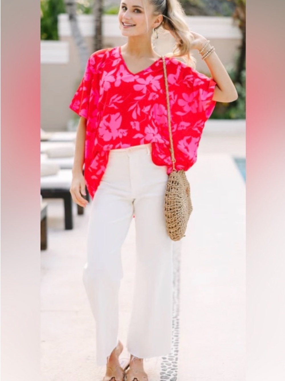 ✨ Mint Julep Boutique Colorful Chiffon V-Neck Blouse Oversized Flowy Small NWT